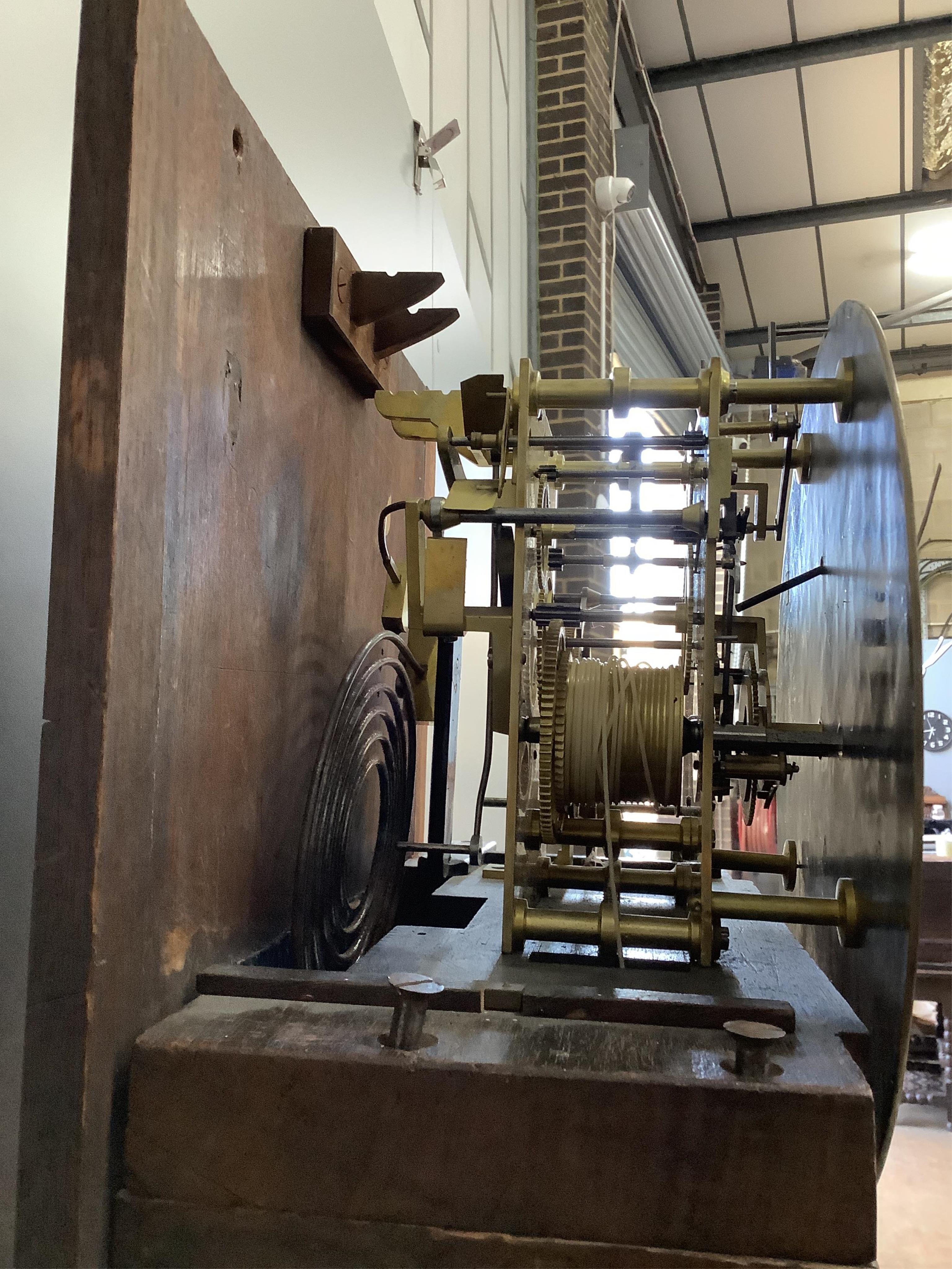 A mid 19th century oak eight day longcase regulator, circular silvered dial signed Thwaites & Reed, Clerkenwell, WTW 1848